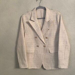 Shein Tweed White Embellished Blazer Size 12